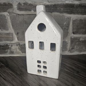NWT Ceramic House Village Tealight Holder Lantern - Speckled Cream LARGE